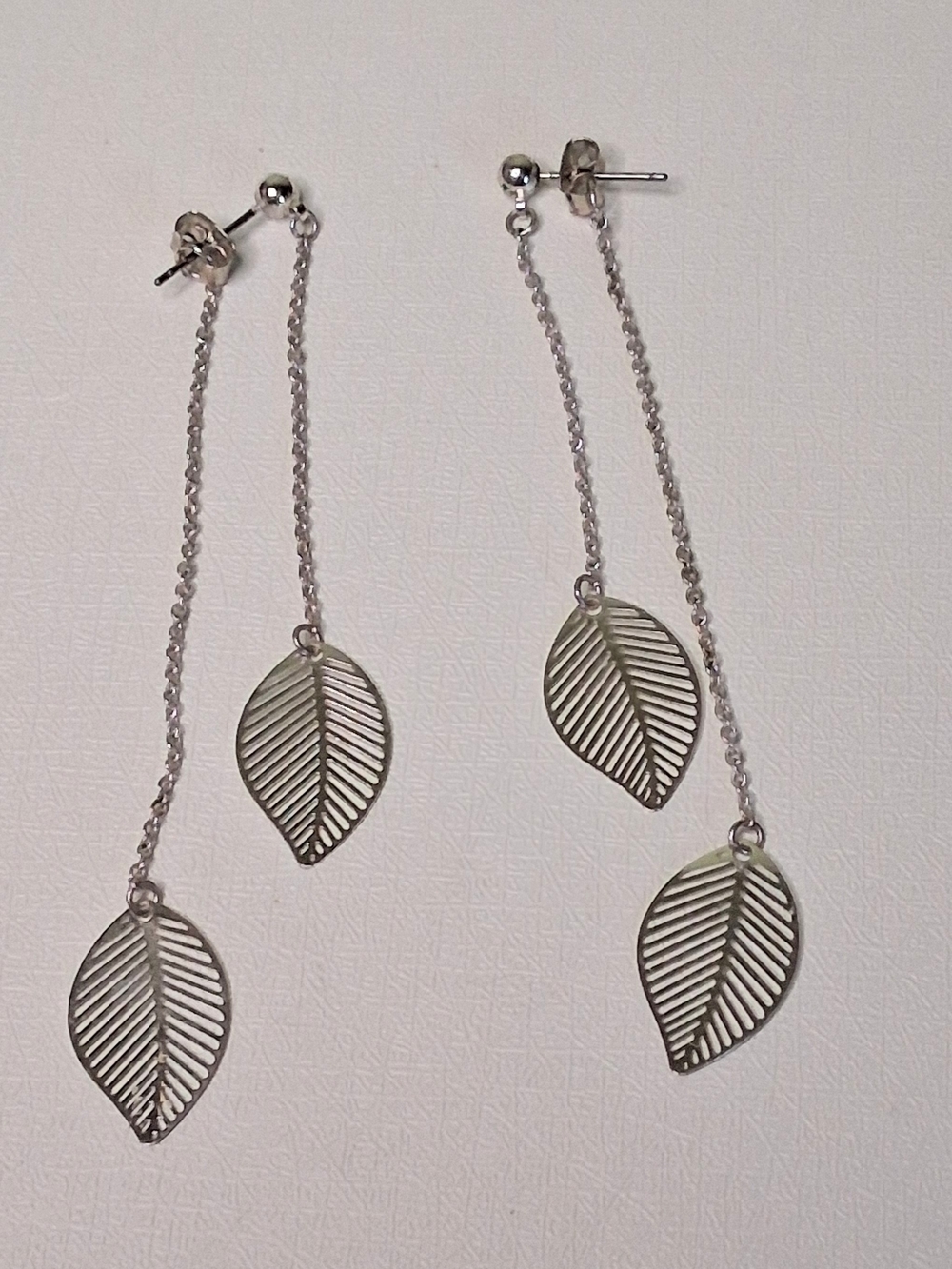 Silver Leaf Drop Dangle Earrings - Silver